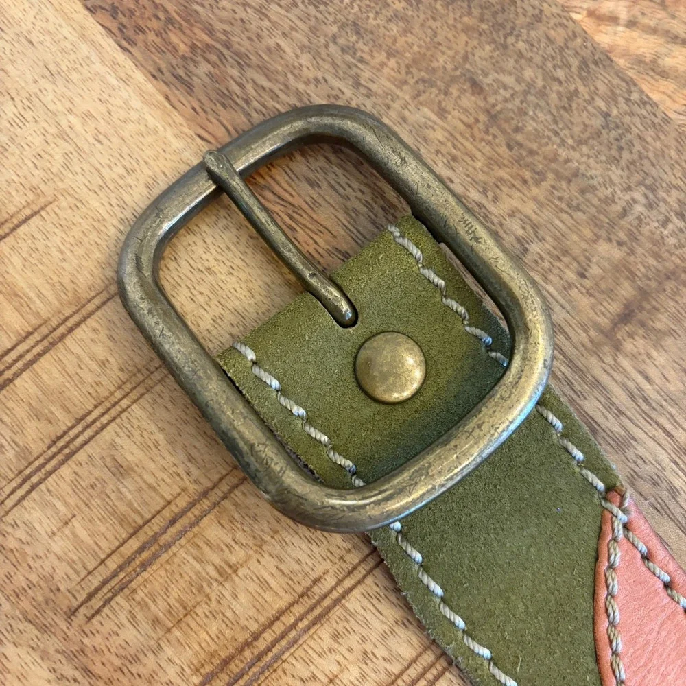 Vintage Lucky Brand Y2K Patchwork Leather Belt Womens M Boho Western Eclectic